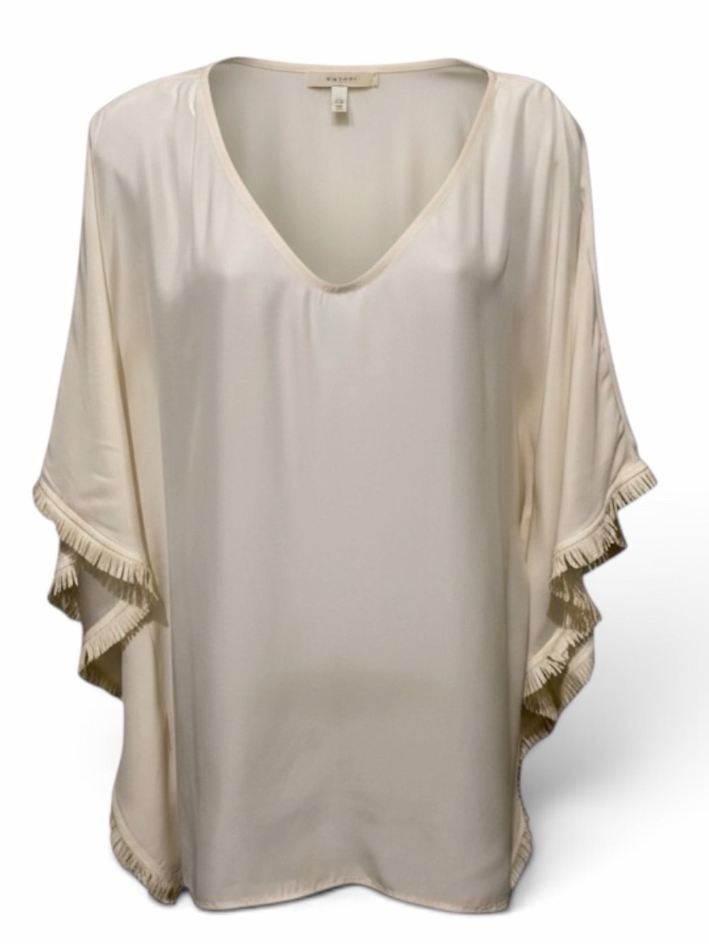 Marie Oliver 100% Silk Poncho Kaftan Top Champagne Fringe